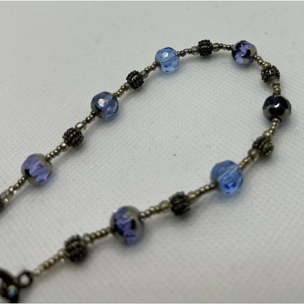 Blue Purple  Faceted Glass Beaded‎ Bracelet Toggle Clasp Vtg StyIe 7.75 in